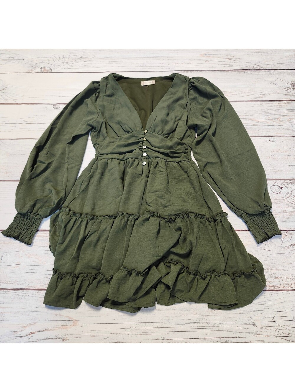 Altar'd State Green Long Sleeve Tiered Mini Dress Size Small